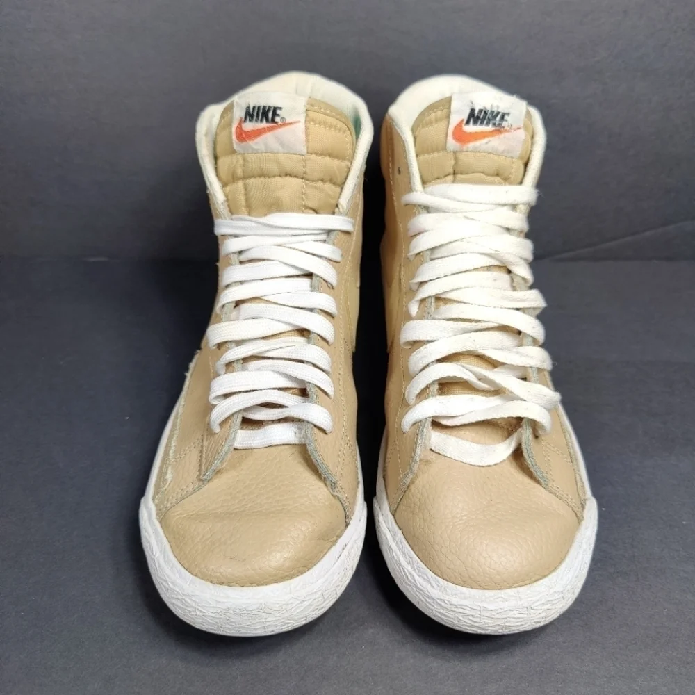 Nike Blazer Mid Premium Leather Linen Summit Tan Retro Sneakers Big Kids Size 7